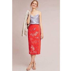 NEW Anthropologie Embroidered Midi Pencil Skirt M